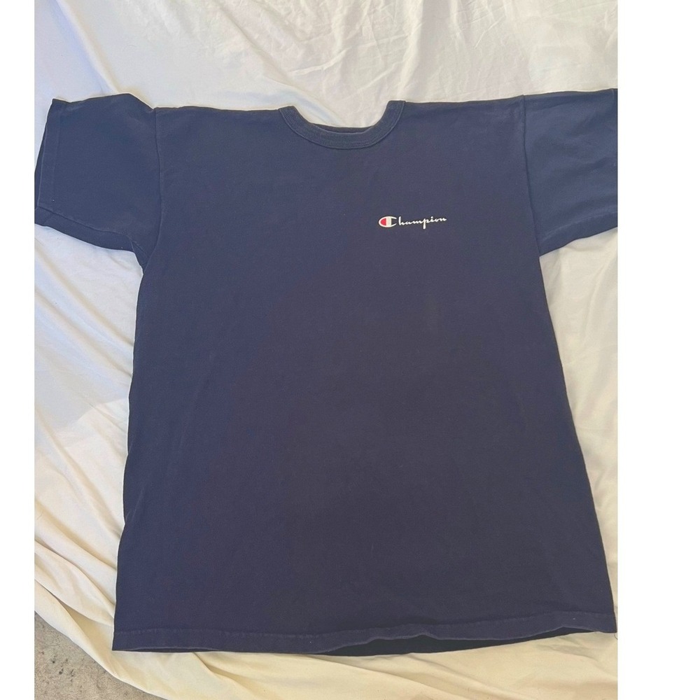 Vintage 80's Champion Made in USA Navy Blue Crew Neck Tshirt Mens Large Classic